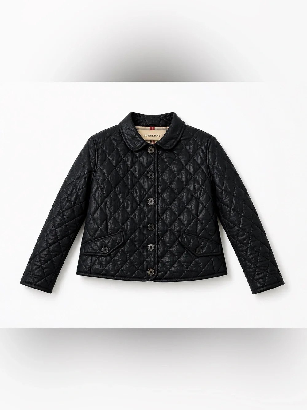 Burberry London Girls Navy Quilted Jacket Size 14Y Nova Check Lined Coat
